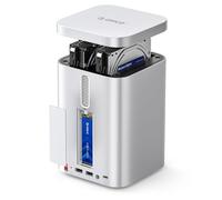 ORICO MiniTower Carcasa RAID de dos bahías con estación de acoplamiento hasta 56TB, HDD SATA de 2,5/3,5 pulgadas*2 / SSD NVMe*1, carcasa de aluminio, Hub USB C de 10Gbps para Mac mini, MacBook, Macs