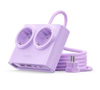 ORICO Regleta Enchufes 6-en-1 PowerBrick Lila - 2 Tomas AC + 4 USB (2 USB-C PD), Carga Rápida 25W GAN, Cable 1,6m, 2500W MAX para Hogar, Oficina, Mesa(PDC)