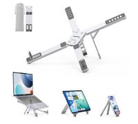 ORICO Soporte Portátil para Viaje y Escritorio, Aluminio Ligero Plegable 3 en 1 para Laptop, Tablet y Movil, 5 Alturas Ajustables, Laptop Stand para MacBook/HP/DELL/iPad/iPhone hasta 17" - PN1, Plata