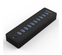 ORICO USB 3.0 Hub 10 Puertos con Interruptores de Alimentación y Adaptador de Corriente 45W (12V4A), Hub de Datos de Alta Velocidad 5 Gbps para Ordenador de Sobremesa PC Portátil MacBook iMac