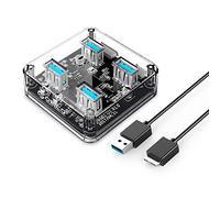 ORICO USB3.0 4 Puerto Mini Superspeed Transparente de 5Gbps-0.3M Soporte de Cable Función OTG y Puerto de alimentación Externo Reservado para MacBook iMac PC/Windows/Linux
