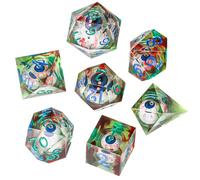 OriCraft DND Juego de Dados con Ojos móviles en el Interior de Mazmorras y Dragones Juego de rol poliédrico Dados D20 Juego de 7 Dados de Halloween Verde