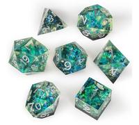 OriCraft Green Magic Dice Juego de Dados DND Mazmorras y Dragones Juego de rol poliédrico Dados Mundo Submarino Verde D20 Mundo mágico Juego de 7 Piezas Dados de Halloween Afilados