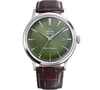 Orient Bambino RA-AC0029E30B - Reloj mecánico automático de vestir para hombre, esfera verde, caja de acero inoxidable, correa de cuero marrón, cristal mineral abovedado y visualización de fecha