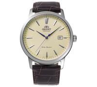 Orient Bambino RA-AC0F16S30B - Reloj automático para hombre, exclusivo europeo, cristal de zafiro, esfera blanca, caja de acero inoxidable, correa de piel, 41,6 mm, fondo de caja de exposición