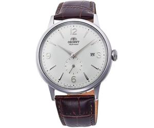 Orient Bambino Small Seconds RA-AP0002S30B - Reloj mecánico para hombre con esfera plateada y correa de cuero marrón, marrón