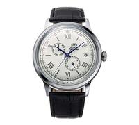 Orient Bambino V8 - Reloj de pulsera automático para hombre automático mecánico mecánico clásico con 24 horas y día de la semana - Correa de cuero negro caja de acero inoxidable pantalla analógica