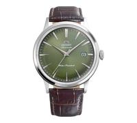 Orient Bambino RA-AC0029E30B - Reloj mecánico automático de vestir para hombre, esfera verde, caja de acero inoxidable, correa de cuero marrón, cristal mineral abovedado y visualización de fecha