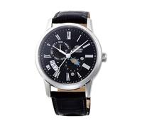 Orient Sun & Moon - Reloj de Pulsera para Hombre automático y de Cuerda Manual mecánico clásico con Correa de Piel, Piel, Color Negro, Correa