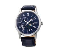 Orient Sun & Moon - Reloj de Pulsera para Hombre automático y de Cuerda Manual mecánico clásico con Correa de Piel, Cuero Azul, Correa: