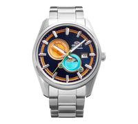 Orient Stretto Sun & Moon RA-AK0316L30B - Reloj mecánico automático para hombre de 41,5 mm, esfera azul, caja y pulsera de acero inoxidable, cristal de zafiro, fondo de caja de exposición y