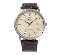 Orient Contemporary Symphony III - Reloj de Hombre automático y de Carga Manual, mecánico, Informal, Correa de Piel marrón, Caja de Acero Inoxidable, Esfera analógica Amarilla - RA-AC0F16S