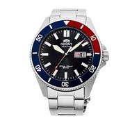 Orient Kanno - Reloj japonés automático Estilo buceador de Cuerda Manual, Negro, Rojo y Azul, Pulsera de Acero Inoxidable