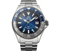Orient Mako GMT - Reloj automático de acero inoxidable, hora mundial, Azul graduado, Buceo