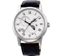 Orient Sun & Moon - Reloj de Pulsera para Hombre automático y de Cuerda Manual mecánico clásico con Correa de Piel, Cuero Silver, Clásico