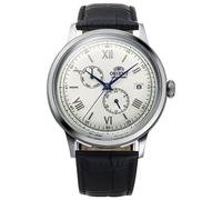 Orient Niño V8 - Reloj de Pulsera para Hombre automático de Cuerda Manual mecánico clásico con 24 Horas y día de la Semana - Correa de Cuero Negro Caja de Acero Inoxidable Pantalla analógica, Blanco