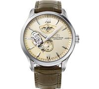 Orient Star RE-AV0B10G00B - Reloj de pulsera para hombre con esfera dorada y correa de piel, color marrón, vestido, marrón, Vestido