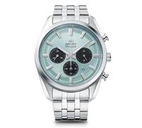 Orient Stretto RA-TX0304L10B - Reloj con cronógrafo solar de 40 mm, esfera azul cielo, correa de acero, para hombre, azul celeste, Contemporáneo