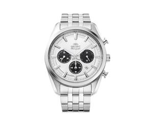 Orient Stretto RA-TX0305S10B - Reloj Solar Con Cronógrafo de 43 mm, Esfera Blanca, Correa de Acero, Para Hombre