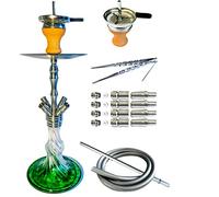 Orient Supply Shisha Cachimba prémium de acero inoxidable, 55 cm, pipa de agua con cabezal de chimenea, 4 conexiones 18/8, incluye 4 adaptadores de manguera + boquilla y difusor, color verde
