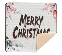 Oriental - Alfombra de juego suave y gruesa con diseño "Merry Christmas" para interiores y exteriores, no tóxica, para jugar boca abajo, para bebés, niños pequeños, 50 x 50 pulgadas