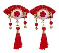 Oriental Celebration Hair Clip - Festive Tassel Bow Accessory, Stylish Hair Decoration, Traditional Red Ornament | For New Year Birthdays Cultural Festivals Party Special Occasion Wear
