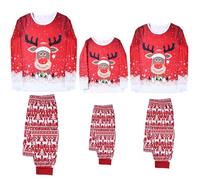 Oriental eLife Conjunto de pijama colorido de Navidad 2024, pijama familiar a juego, estampado de alces de dibujos animados de Papá Noel, ropa de dormir para la familia, U27-uk-s9, 3XL