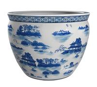 Oriental Furniture Red Lantern Pecera de Porcelana Azul y Blanca de 14 Pulgadas