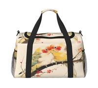 Oriental Painting - Bolsa de lona con diseño de ramas de dos pájaros para viajes y gimnasio, bolsa de fin de semana de sarga resistente al agua con correa ajustable para hombres y mujeres