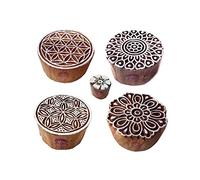 Oriental Patrón Redondo y Flor Madera Sellos Bloques (Set de 5)