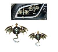 ORIESSE Green Car Accessories - Ambientador para coche, 2 piezas, clip de ventilación para coche, aleación de esmalte verde oscuro, clip de ventilación de dragón Wyvern, decoración de coche, difusor