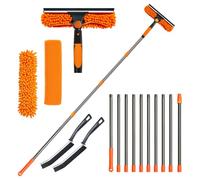 Orifesio 4,3 M Limpiacristales con Mango Extensible, Limpiador de Ventanas con 10 Palo, 2 Cepillo para Limpiar Juntas y 3 Paños de Microfibra, Kit Limpiacristales para Puerta de Ducha, Naranja