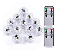 OriFiil Luces Piscina Sumergibles, 12 pcs Mini LED Velas Pequeñas Blanco Cálido con Control Remoto para Vaso, Tazones, Acuario, Mesa, Boda, Cumpleaños y Decoración de Fiestas