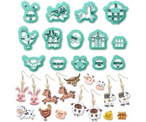 ORIGACH 14 cortadores de arcilla de animales de granja, cortador de arcilla polimérica con forma de animal para hacer aretes, vaca, conejo, pollo, cerdo, león, granja, casa de granja, cortadores de