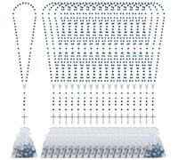 ORIGACH 18 cuentas de cristal azul zafiro, rosario, colgante de cruz a granel, collar de cuentas de oración católica con bolsas de organza, regalos religiosos para primera comunión cristiana