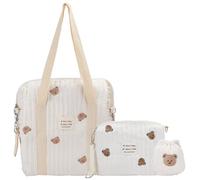 ORIGACH 3 Unidades Lindo Oso Bolso Pañalera Multifuncional Bolsa de Algodón para Mamás Gran Bolsa de Pañales En Diferentes Tamaños Para Viajes Hospitalarios y Cochecitos