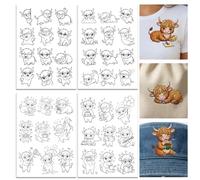 ORIGACH 4 hojas A4 de patrones de bordado solubles en agua de vaca de las tierras altas, papel para pegar y coser para coser con temática animal, estabilizadores de costura a mano para principiantes