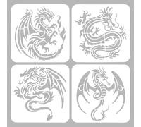 ORIGACH 4 plantillas de dragón de 20 x 20 cm, reutilizables de dragón occidental y chino, plantillas de dibujo grandes para pintar sobre madera, lienzo, pared