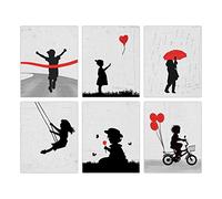 ORIGACH 6 lienzos Banksy para pared, 20x25 cm, decoración abstracta de graffiti para pared - Siempre hay esperanza - lienzo negro rojo y gris sin marco para niños, dormitorio, sala de estar