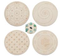 ORIGACH Cuadrícula de cristal de madera con 4 patrones de 15 x 15 cm, diseño geométrico sagrado, tablero de rejilla de cristal, cubo de metatrón, placa de rejilla de cristal para decoración del