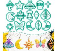 ORIGACH Juego de 15 cortadores de arcilla polimérica con temática de adivinación mística, sol, luna, estrella, mariposa, aretes, cortador de arcilla, suministros de manualidades para hacer aretes y