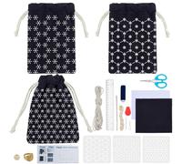 ORIGACH Juego de 3 bolsas con cordón Sashiko con plantillas de plástico para principiantes y adultos, kit de bolsa de costura japonesa Sashiko con plantilla, instrucciones, hilo, agujas, tela