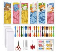 ORIGACH Juego de 6 marcapáginas de punto de cruz para amigos dormidos, juego de marcapáginas para principiantes con instrucciones preimpresas, bordado estampado para adultos, amantes de los libros