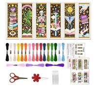 ORIGACH Juego de 6 marcapáginas de tarot místico y libro de punto de cruz para principiantes con hilo de fieltro, instrucciones (idioma español no garantizado), kit de marcapáginas de bordado