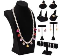 ORIGACH Juego de 8 piezas de exhibición de joyas negras que incluyen busto de collar, soporte de pulsera de barra en T, 2 soportes de anillo de un solo dedo, soporte de anillo de doble dedo, 2