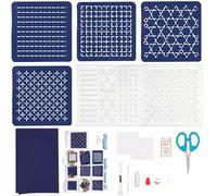 ORIGACH Kit de 4 posavasos de plantilla Sashiko para principiantes y adultos, kit Sashiko todo en uno con plantilla acrílica Sashiko, aguja, hilo, accesorios de instalación de tela para posavasos de