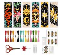 ORIGACH Kit de 6 marcadores de punto de cruz para adultos principiantes, kit de marcapáginas de bordado con sello de tarot el sol y la estrella con instrucciones para principiantes, kits de punto de