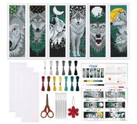 ORIGACH Kit de 6 marcapáginas de punto de cruz, diseños de Lobo | juegos de marcapáginas de punto de cruz para principiantes y adultos con instrucciones, kit de punto de cruz impreso
