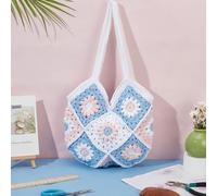 ORIGACH Kit de bolsa de ganchillo para principiantes y adultos, hermosa bolsa cuadrada de flores, kit de ganchillo fácil de ganchillo con tutorial en video paso a paso, instrucciones, hilo, gancho,