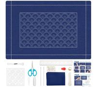 ORIGACH Kit de bricolaje Sashiko para principiantes adultos, set de alfombrilla de café Sashiko con instrucciones sencillas Sashiko bordado tapete de café como regalo de inauguración de la casa